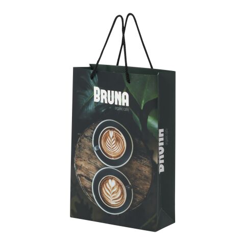 Mitarbeitergeschenk Integra-Papiertüte groß – weiß-schwarz – mit individuellem Werbedruck 170 g/m² 24x9x36cm Marketinginstrument