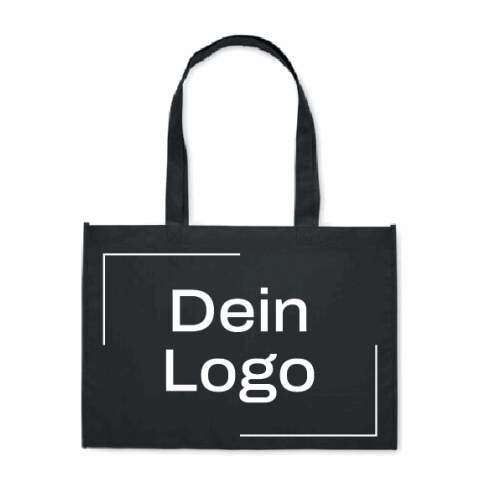Werbeartikel Einkaufstasche RPET – schwarz – mit Logo bedruckt