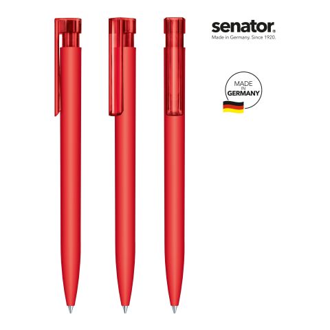 Werbegeschenk senator Liberty Soft Touch – rot – mit Logo bedruckt Kugelschreiber für Messen & Events schwarz schreibend