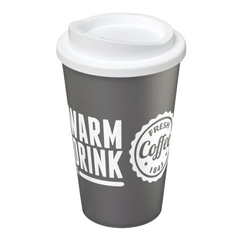 Werbeartikel Americano 350 ml Isolierbecher – silber-weiß – mit Logo bedruckt
