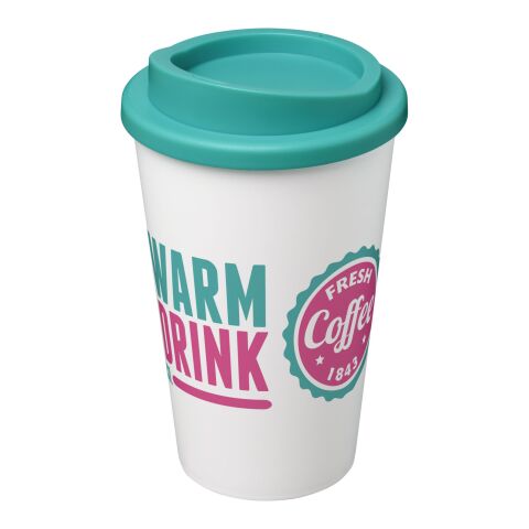 Werbeartikel Americano 350 ml Isolierbecher – weiß-aquablau – mit Logo bedruckt