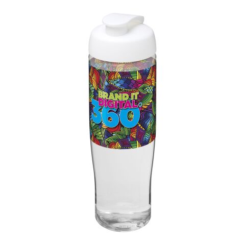 Werbeartikel H2O Tempo 700 ml Sportflasche schlankes Design mit Klappdeckel auslaufsicher & recycelbar Made in UK – transparent-weiss – mit Logo