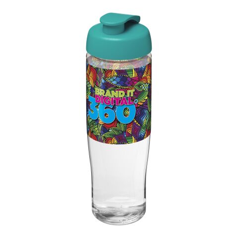 Werbeartikel H2O Tempo 700 ml Sportflasche schlankes Design mit Klappdeckel auslaufsicher & recycelbar Made in UK – transparent klar-aquablau – mit