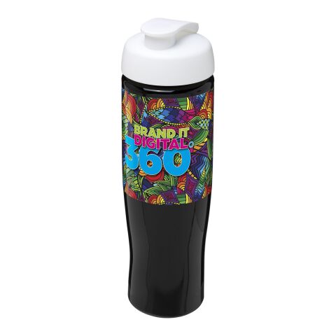 Werbeartikel H2O Tempo 700 ml Sportflasche schlankes Design mit Klappdeckel auslaufsicher & recycelbar Made in UK – schwarz-transparent – mit Logo