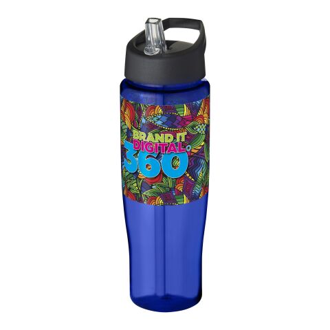 Werbeartikel H2O Tempo 700ml Sportflasche einwandig auslaufsicher mit Ausgussdeckel Made in UK schlankes Design – blau-schwarz – mit Logo bedruckt