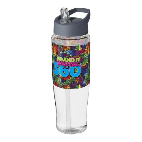 Werbeartikel H2O Tempo 700ml Sportflasche einwandig auslaufsicher mit Ausgussdeckel Made in UK schlankes Design – transparent-storm grey – mit Logo