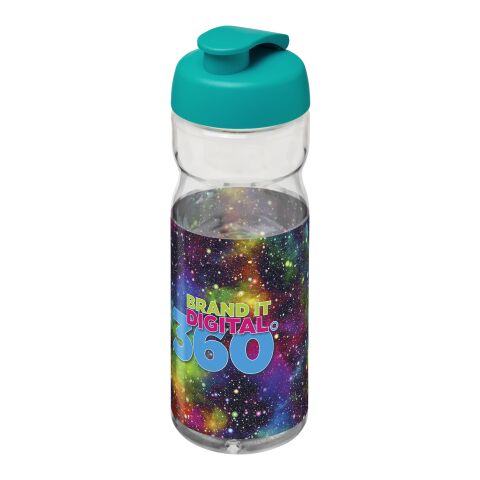 Werbeartikel H2O Base 650 ml Sportflasche einwandig & ergonomisch auslaufsicherer Klappdeckel Made in UK – transparent-aquablau – mit Logo bedruckt