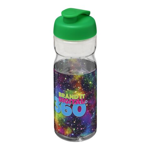 Werbeartikel H2O Base 650 ml Sportflasche einwandig & ergonomisch auslaufsicherer Klappdeckel Made in UK – transparent-grün – mit Logo bedruckt