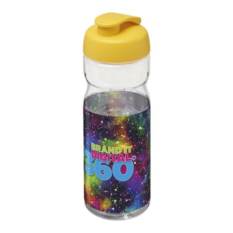 Werbeartikel H2O Base 650 ml Sportflasche einwandig & ergonomisch auslaufsicherer Klappdeckel Made in UK – transparent-gelb – mit Logo bedruckt