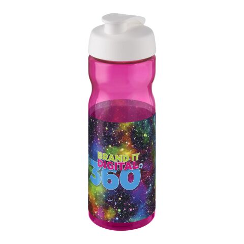 Werbeartikel H2O Base 650 ml Sportflasche einwandig & ergonomisch auslaufsicherer Klappdeckel Made in UK – magenta-weiß – mit Logo bedruckt