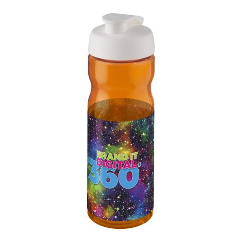 Werbeartikel H2O Base 650 ml Sportflasche einwandig & ergonomisch auslaufsicherer Klappdeckel Made in UK – orange-weiss – mit Logo bedruckt