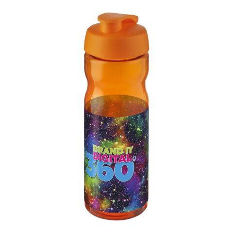 Werbeartikel H2O Base 650 ml Sportflasche einwandig & ergonomisch auslaufsicherer Klappdeckel Made in UK – orange-orange – mit Logo bedruckt