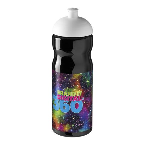 Werbeartikel H2O Base 650 ml Sportflasche ergonomisch mit auslaufsicherem Stülpdeckel & Push-Pull-Tülle – schwarz-weiß – mit Logo bedruckt