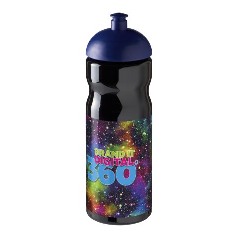 Werbeartikel H2O Base 650 ml Sportflasche ergonomisch mit auslaufsicherem Stülpdeckel & Push-Pull-Tülle – schwarz-blau – mit Logo bedruckt