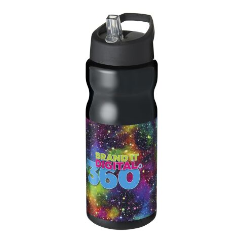 Werbeartikel Sport Trinkflasche 650 ml H2O Base aus recyceltem PET Ausgussdeckel BPA-frei – schwarz – mit Logo bedruckt