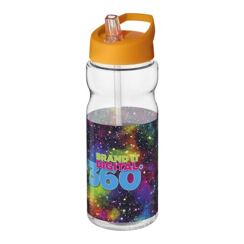 Werbeartikel Sport Trinkflasche 650 ml H2O Base aus recyceltem PET Ausgussdeckel BPA-frei – weiß-orange – mit Logo bedruckt
