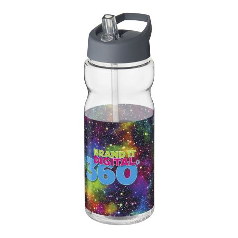 Werbeartikel Sport Trinkflasche 650 ml H2O Base aus recyceltem PET Ausgussdeckel BPA-frei – transparent-storm grey – mit Logo bedruckt