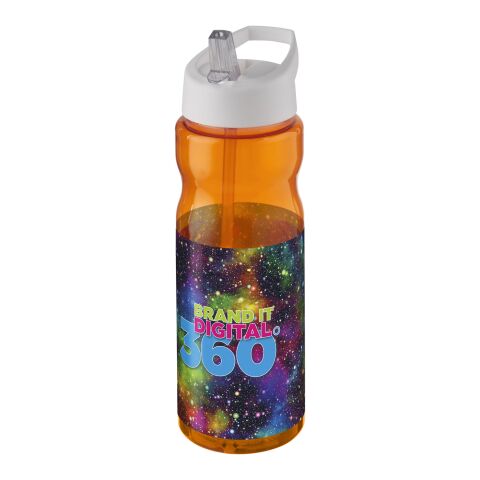 Werbeartikel Sport Trinkflasche 650 ml H2O Base aus recyceltem PET Ausgussdeckel BPA-frei – orange-weiß – mit Logo bedruckt