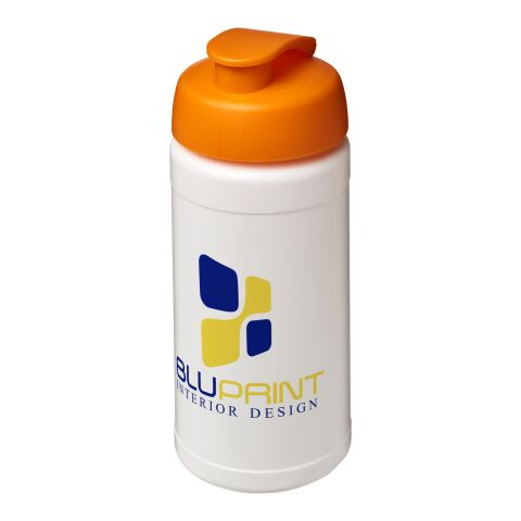 Werbeartikel Sportflasche Baseline Plus – weiss-orange – mit Logo bedruckt 500 ml auslaufsicher für Sportevents & Turniere