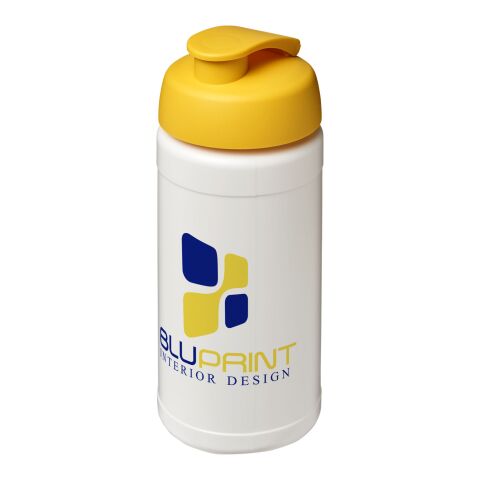 Werbeartikel Baseline Plus 500 ml Sportflasche mit Klappdeckel – weiss-gelb – mit Logo bedruckt