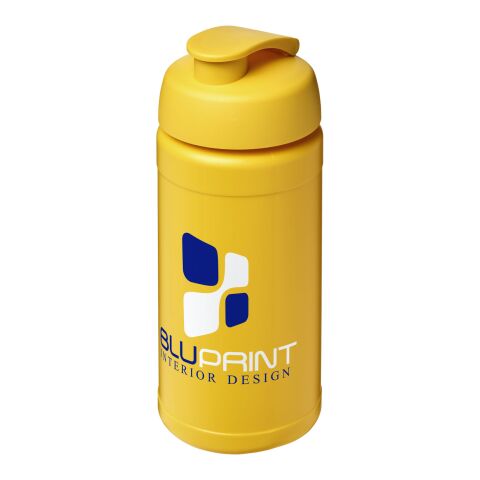 Werbeartikel Sportflasche Baseline Plus 500 ml Kunststoff Klappdeckel auslaufsicher einwandig – gelb – mit Logo bedruckt
