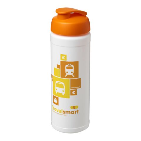 Werbeartikel Baseline Plus Sportflasche 750ml einwandig mit Klappdeckel auslaufsicher Made in UK – transparent-orange – mit Logo bedruckt