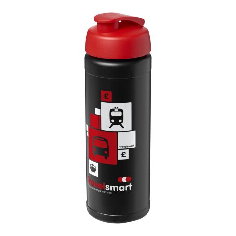 Werbeartikel Baseline Plus Sportflasche 750ml einwandig mit Klappdeckel auslaufsicher Made in UK – schwarz-rot – mit Logo bedruckt