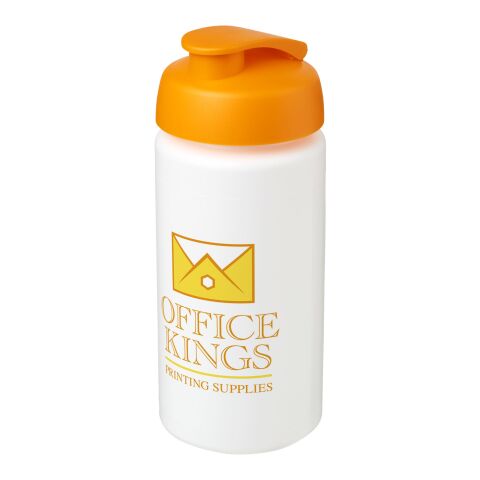 Werbeartikel Baseline Plus grip Sportflasche 500ml Klappdeckel Fingergriff auslaufsicher Made in UK Trinkflasche – weiss-orange – mit Logo bedruckt