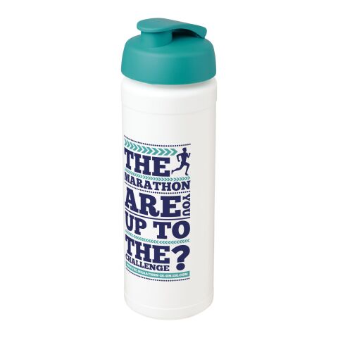 Werbeartikel Plus Grip 750 ml Sportflasche ergonomischer Fingergriff & Klappdeckel auslaufsicher Made in UK – weiß-aquablau – mit Logo bedruckt
