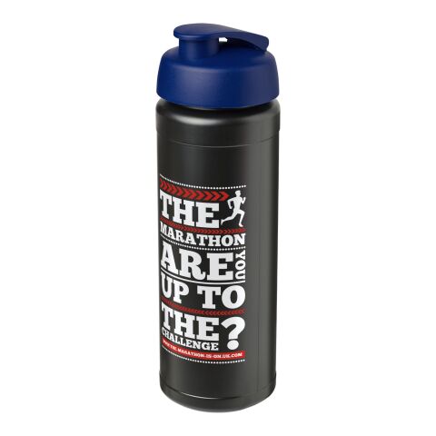 Werbeartikel Plus Grip 750 ml Sportflasche ergonomischer Fingergriff & Klappdeckel auslaufsicher Made in UK – schwarz-blau – mit Logo bedruckt