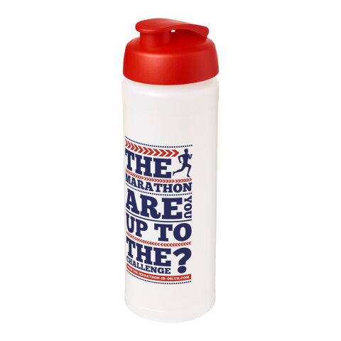 Werbeartikel Plus Grip 750 ml Sportflasche ergonomischer Fingergriff & Klappdeckel auslaufsicher Made in UK – weiss-rot – mit Logo bedruckt