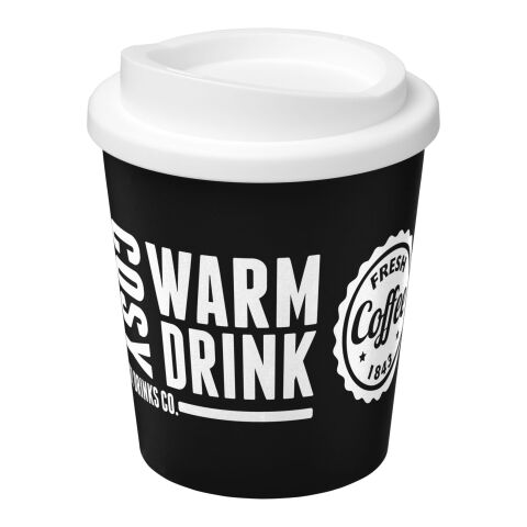 Werbeartikel 250 ml Americano Espresso Isolierbecher doppelwandig, passend für Kaffeemaschinen, Made in UK – schwarz-transparent – mit Logo bedruckt