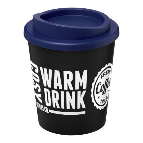 Werbeartikel 250 ml Americano Espresso Isolierbecher doppelwandig, passend für Kaffeemaschinen, Made in UK – schwarz-blau – mit Logo bedruckt