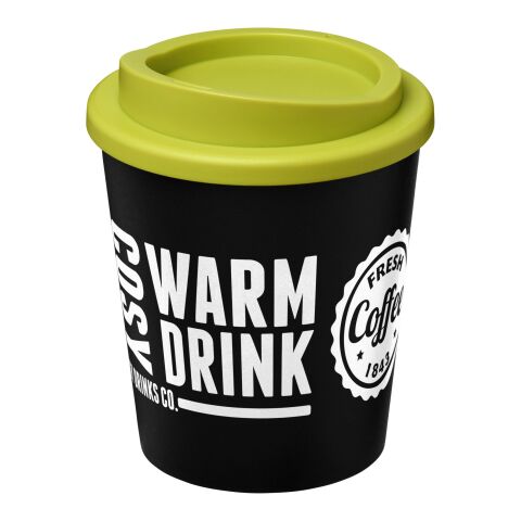Werbeartikel 250 ml Americano Espresso Isolierbecher doppelwandig, passend für Kaffeemaschinen, Made in UK – schwarz-limone – mit Logo bedruckt