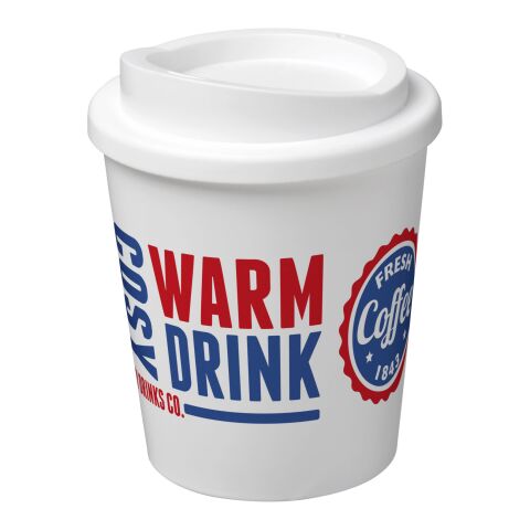 Werbeartikel 250 ml Americano Espresso Isolierbecher doppelwandig, passend für Kaffeemaschinen, Made in UK – weiß – mit Logo bedruckt