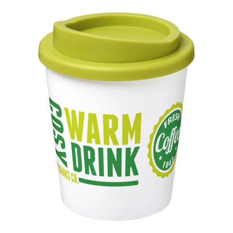 Werbeartikel 250 ml Americano Espresso Isolierbecher doppelwandig, passend für Kaffeemaschinen, Made in UK – transparent klar-limone – mit Logo