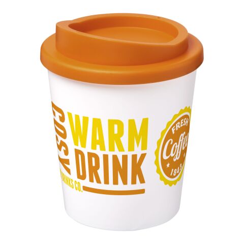 Werbeartikel 250 ml Americano Espresso Isolierbecher doppelwandig, passend für Kaffeemaschinen, Made in UK – transparent klar-orange – mit Logo