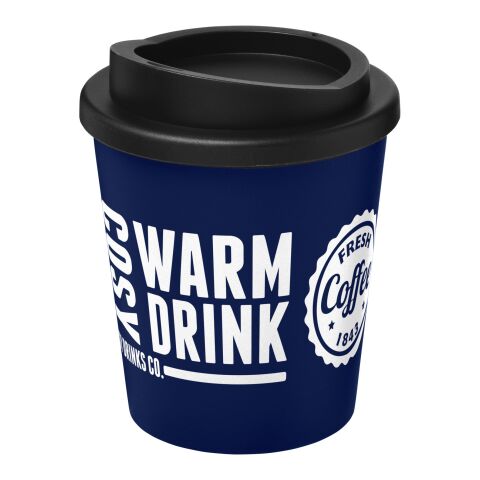 Werbeartikel 250 ml Americano Espresso Isolierbecher doppelwandig, passend für Kaffeemaschinen, Made in UK – blau-schwarz – mit Logo bedruckt