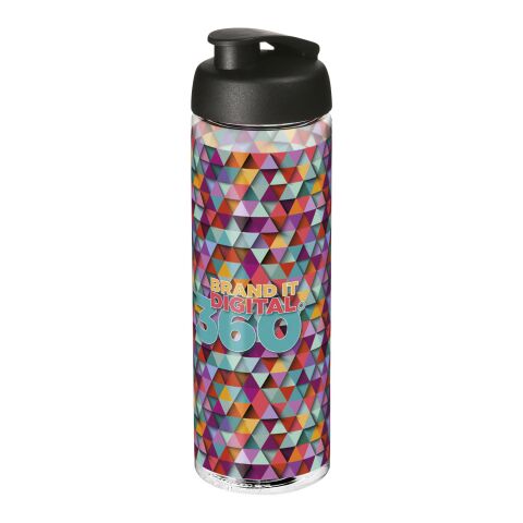 Werbeartikel H2O Vibe 850 ml XL-Sportflasche mit auslaufsicherem Klappdeckel Made in UK BPA-frei – weiß-schwarz – mit Logo bedruckt