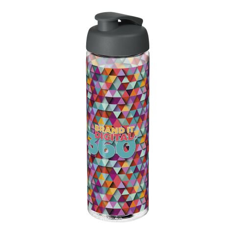 Werbeartikel H2O Vibe 850 ml XL-Sportflasche mit auslaufsicherem Klappdeckel Made in UK BPA-frei – weiss-grau – mit Logo bedruckt