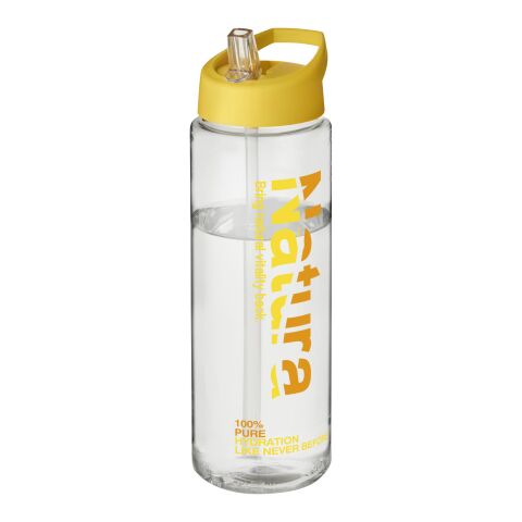 Werbeartikel Sportflasche H2O Vibe 850 ml Kunststoff einwandig Ausgussdeckel klappbare Tülle auslaufsicher – weiß-gelb – mit Logo bedruckt