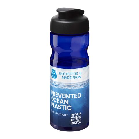 Nachhaltiger Werbeartikel H2O Eco 650 ml Sportflasche mit Klappdeckel – blau-schwarz – mit Logo bedruckt