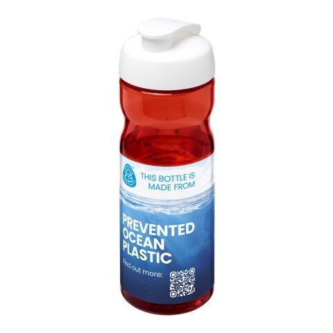 Nachhaltiger Werbeartikel H2O Eco 650 ml Sportflasche mit Klappdeckel – rot-weiss – mit Logo bedruckt