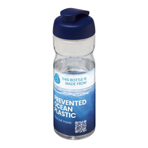Premium-Werbeartikel Trinkflasche H2O Eco – weiss-blau – mit Logodruck 650ml aus 100% rPET Made in UK, nachhaltige Mehrwegflasche