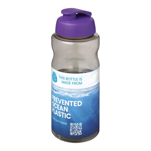 Werbeartikel H2O Active Eco Big Base 1 L Sportflasche aus Prevented Ocean Plastic Made in UK mit Klappdeckel – kohle-lila – mit Logo bedruckt