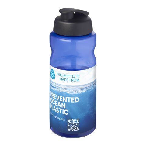 Werbeartikel H2O Active Eco Big Base 1 L Sportflasche aus Prevented Ocean Plastic Made in UK mit Klappdeckel – blau-schwarz – mit Logo bedruckt