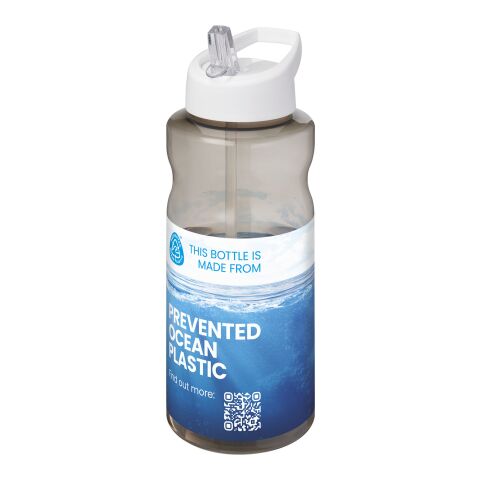 Werbeartikel H2O Active 1 L Sportflasche aus Prevented Ocean Plastic nachhaltig & auslaufsicher mit Ausgussdeckel Made in UK – kohle-weiß – mit Logo