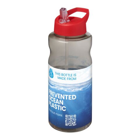 Werbeartikel H2O Active 1 L Sportflasche aus Prevented Ocean Plastic nachhaltig & auslaufsicher mit Ausgussdeckel Made in UK – kohle-rot – mit Logo