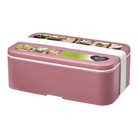 Nachhaltiger Werbeartikel MIYO Renew Lunchbox – rosa-weiß – mit Logo bedruckt