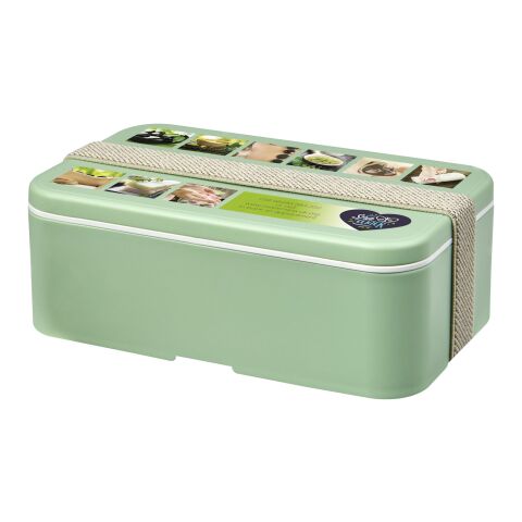 Nachhaltiger Werbeartikel MIYO Renew Lunchbox – seaglass green-kieselgrau – mit Logo bedruckt